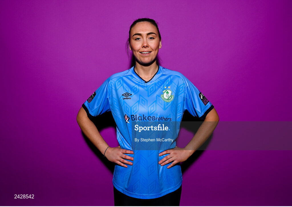 7 February 2023; Goalkeeper Amanda Budden poses for a portrait during a Shamrock Rovers squad portrait session at Roadstone Group Sports Club in Dublin. Photo by Stephen McCarthy/Sportsfile