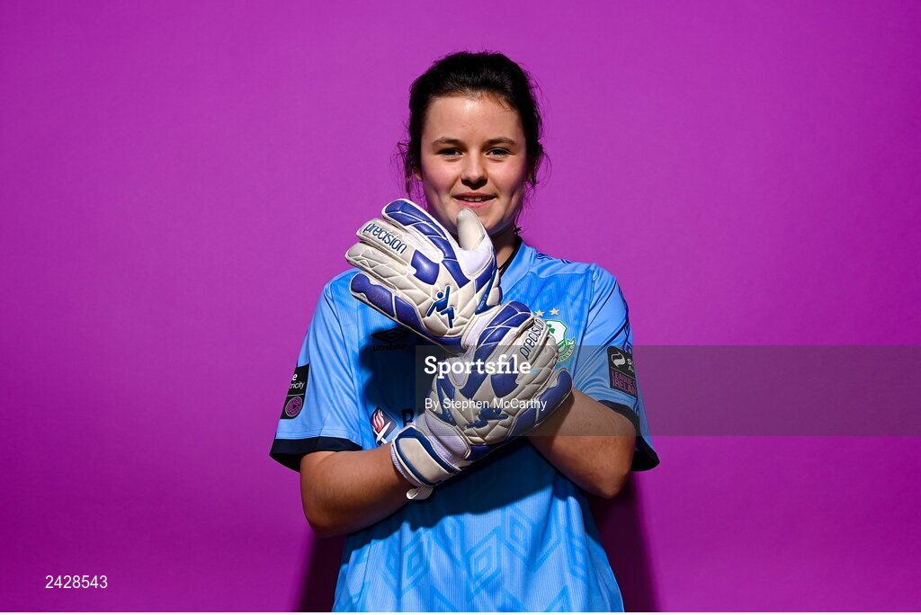 7 February 2023; Goalkeeper Jane Byrne poses for a portrait during a Shamrock Rovers squad portrait session at Roadstone Group Sports Club in Dublin. Photo by Stephen McCarthy/Sportsfile