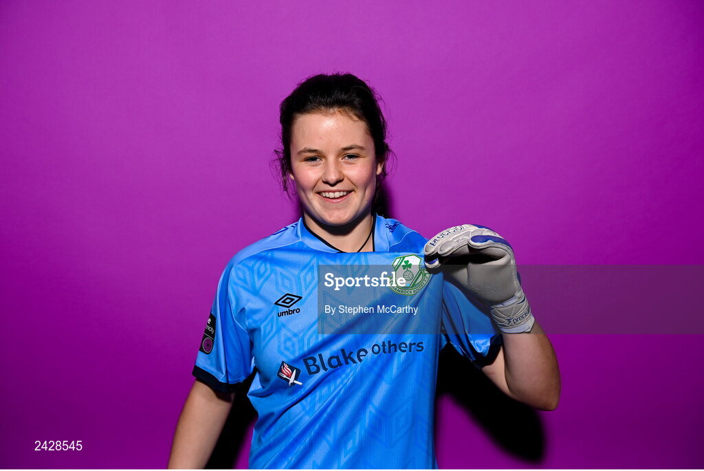 7 February 2023; Goalkeeper Jane Byrne poses for a portrait during a Shamrock Rovers squad portrait session at Roadstone Group Sports Club in Dublin. Photo by Stephen McCarthy/Sportsfile