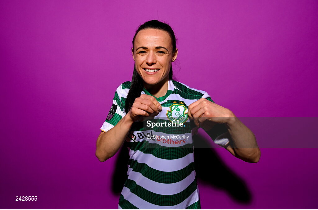 7 February 2023; Áine O'Gorman poses for a portrait during a Shamrock Rovers squad portrait session at Roadstone Group Sports Club in Dublin. Photo by Stephen McCarthy/Sportsfile