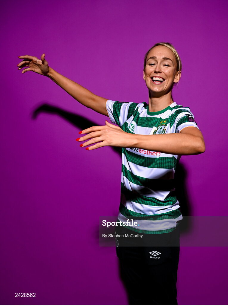 7 February 2023; Stephanie Roche poses for a portrait during a Shamrock Rovers squad portrait session at Roadstone Group Sports Club in Dublin. Photo by Stephen McCarthy/Sportsfile