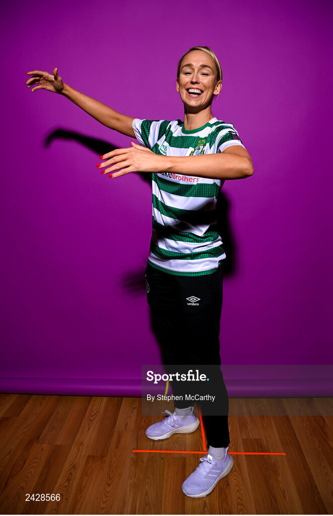 7 February 2023; Stephanie Roche poses for a portrait during a Shamrock Rovers squad portrait session at Roadstone Group Sports Club in Dublin. Photo by Stephen McCarthy/Sportsfile