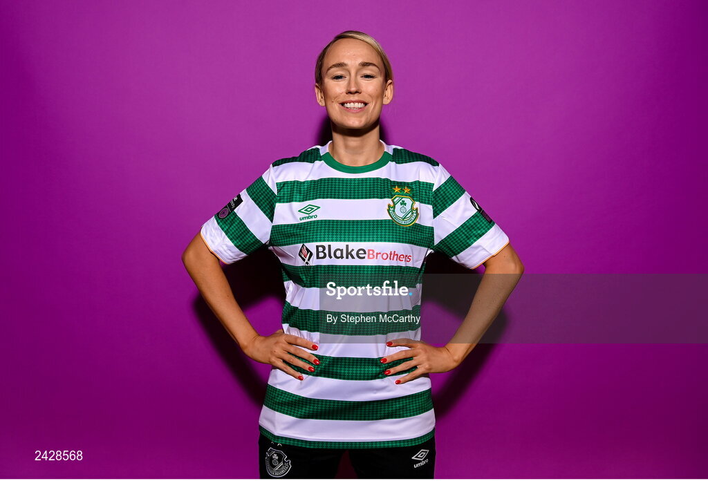 7 February 2023; Stephanie Roche poses for a portrait during a Shamrock Rovers squad portrait session at Roadstone Group Sports Club in Dublin. Photo by Stephen McCarthy/Sportsfile