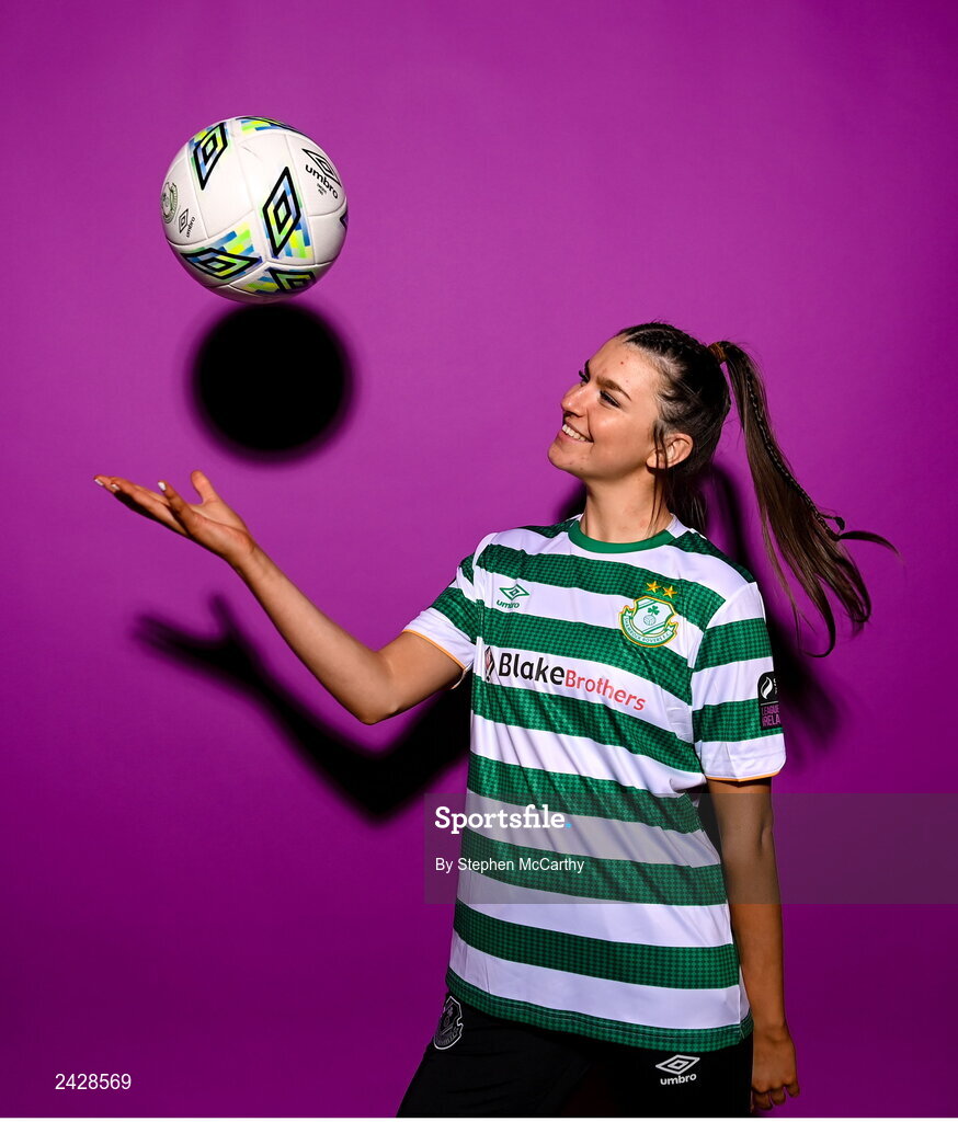 7 February 2023; Maria Reynolds poses for a portrait during a Shamrock Rovers squad portrait session at Roadstone Group Sports Club in Dublin. Photo by Stephen McCarthy/Sportsfile