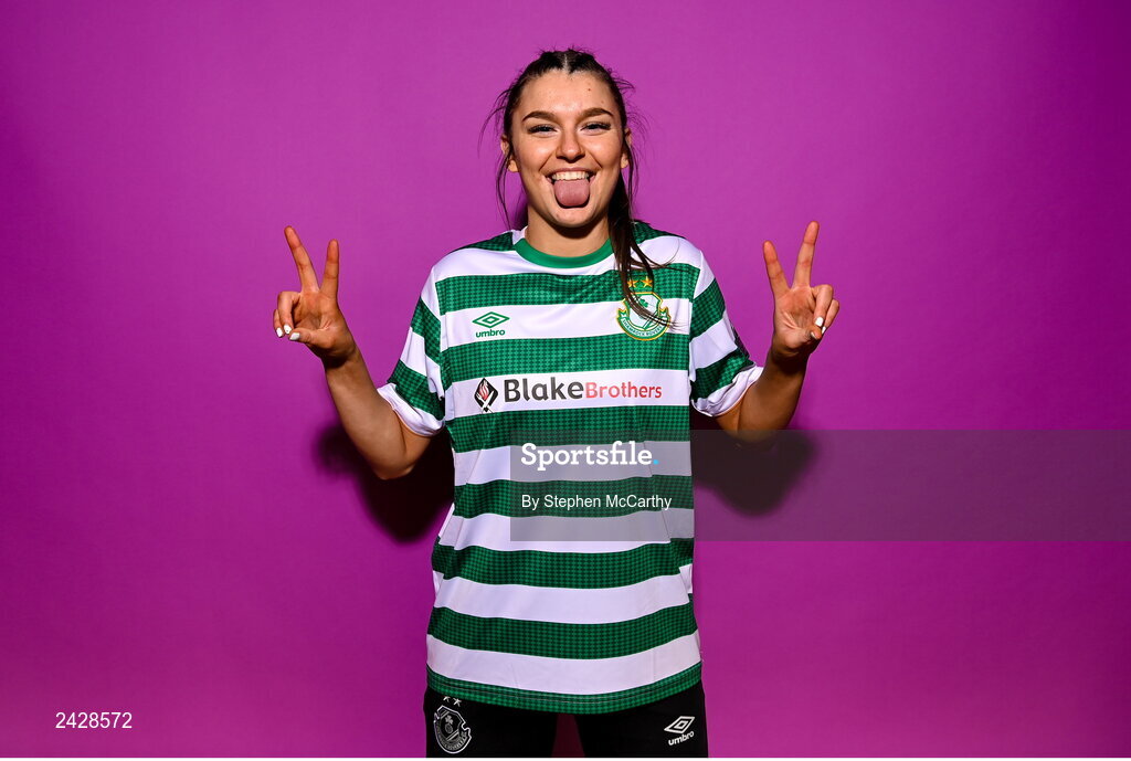 7 February 2023; Maria Reynolds poses for a portrait during a Shamrock Rovers squad portrait session at Roadstone Group Sports Club in Dublin. Photo by Stephen McCarthy/Sportsfile