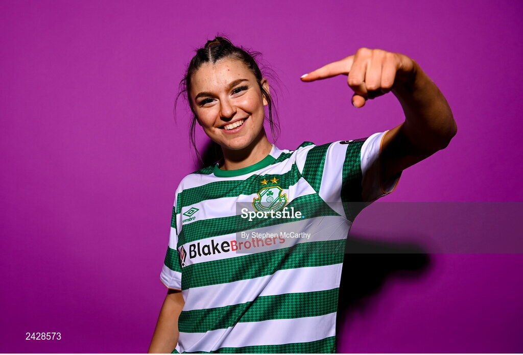 7 February 2023; Maria Reynolds poses for a portrait during a Shamrock Rovers squad portrait session at Roadstone Group Sports Club in Dublin. Photo by Stephen McCarthy/Sportsfile