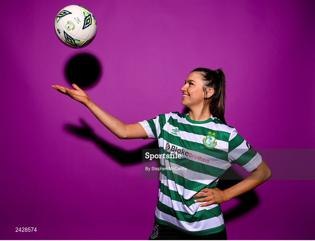 7 February 2023; Maria Reynolds poses for a portrait during a Shamrock Rovers squad portrait session at Roadstone Group Sports Club in Dublin. Photo by Stephen McCarthy/Sportsfile