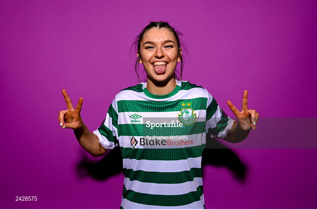 7 February 2023; Maria Reynolds poses for a portrait during a Shamrock Rovers squad portrait session at Roadstone Group Sports Club in Dublin. Photo by Stephen McCarthy/Sportsfile