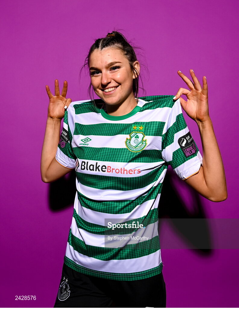 7 February 2023; Maria Reynolds poses for a portrait during a Shamrock Rovers squad portrait session at Roadstone Group Sports Club in Dublin. Photo by Stephen McCarthy/Sportsfile