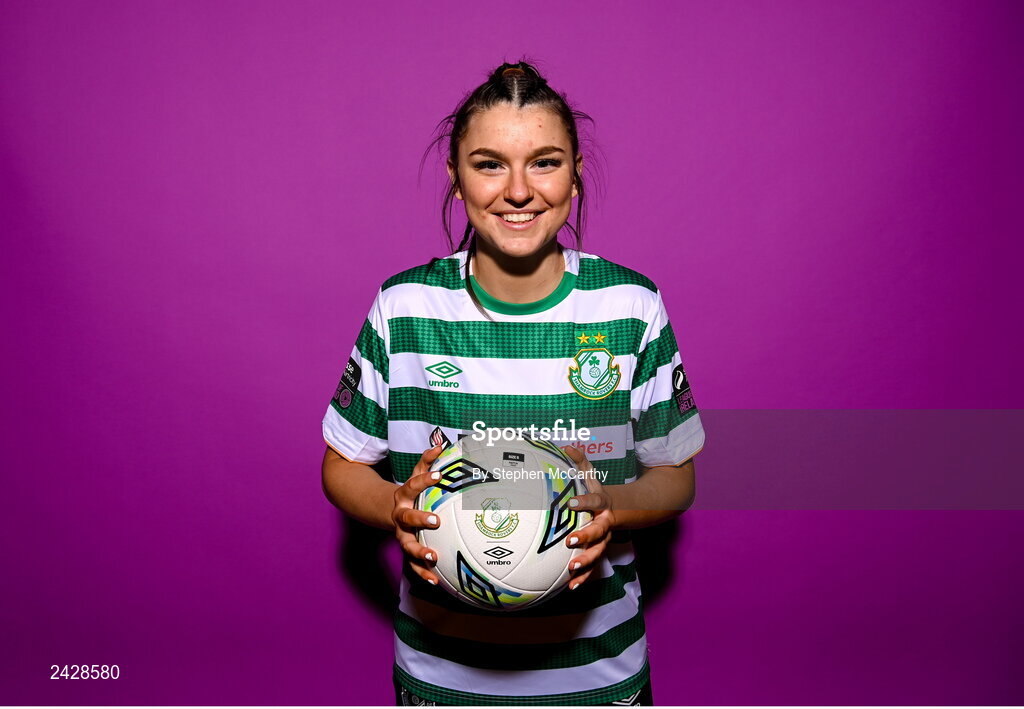 7 February 2023; Maria Reynolds poses for a portrait during a Shamrock Rovers squad portrait session at Roadstone Group Sports Club in Dublin. Photo by Stephen McCarthy/Sportsfile