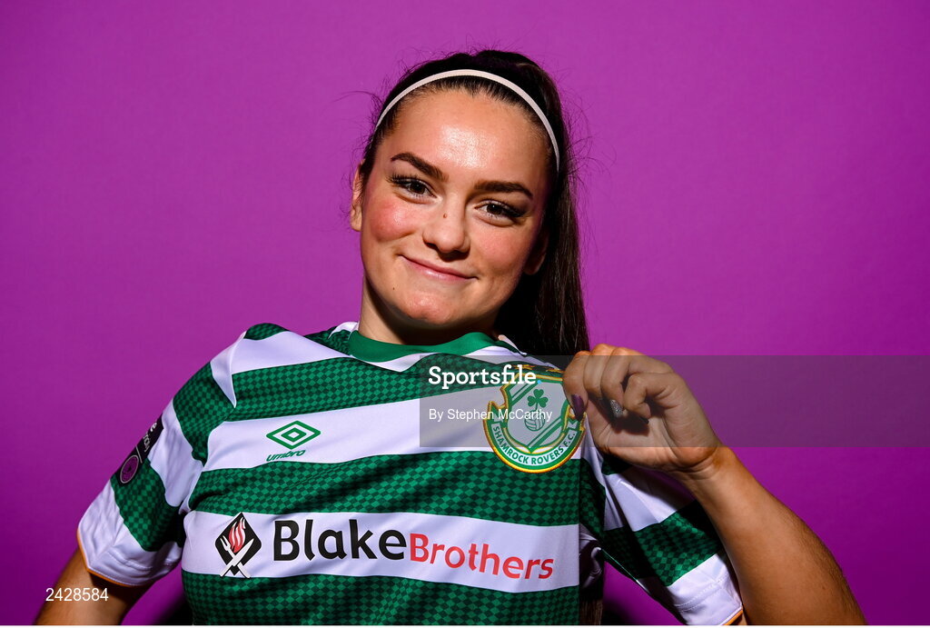 7 February 2023; Alannah McEvoy poses for a portrait during a Shamrock Rovers squad portrait session at Roadstone Group Sports Club in Dublin. Photo by Stephen McCarthy/Sportsfile