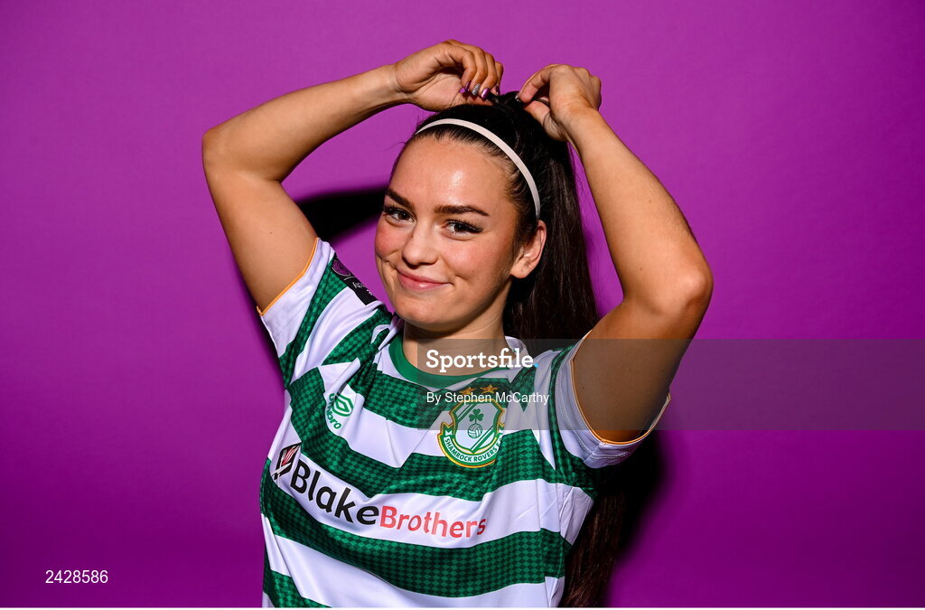 7 February 2023; Alannah McEvoy poses for a portrait during a Shamrock Rovers squad portrait session at Roadstone Group Sports Club in Dublin. Photo by Stephen McCarthy/Sportsfile