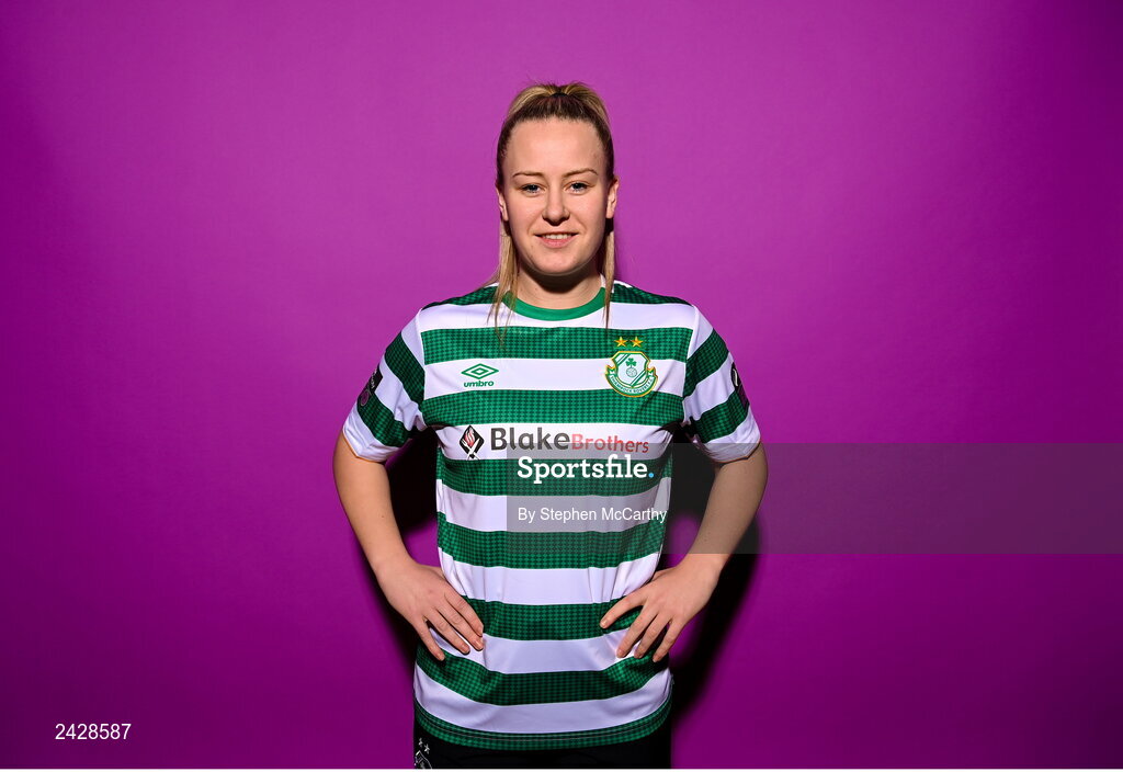 7 February 2023; Lauren Kelly poses for a portrait during a Shamrock Rovers squad portrait session at Roadstone Group Sports Club in Dublin. Photo by Stephen McCarthy/Sportsfile