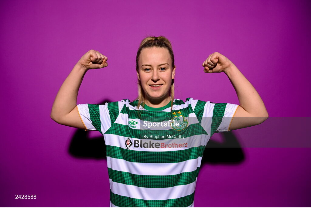 7 February 2023; Lauren Kelly poses for a portrait during a Shamrock Rovers squad portrait session at Roadstone Group Sports Club in Dublin. Photo by Stephen McCarthy/Sportsfile
