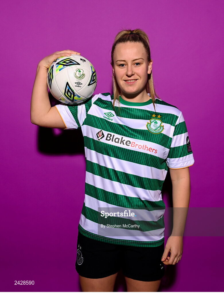 7 February 2023; Lauren Kelly poses for a portrait during a Shamrock Rovers squad portrait session at Roadstone Group Sports Club in Dublin. Photo by Stephen McCarthy/Sportsfile
