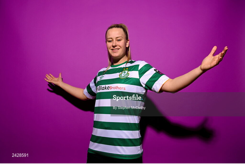 7 February 2023; Lauren Kelly poses for a portrait during a Shamrock Rovers squad portrait session at Roadstone Group Sports Club in Dublin. Photo by Stephen McCarthy/Sportsfile