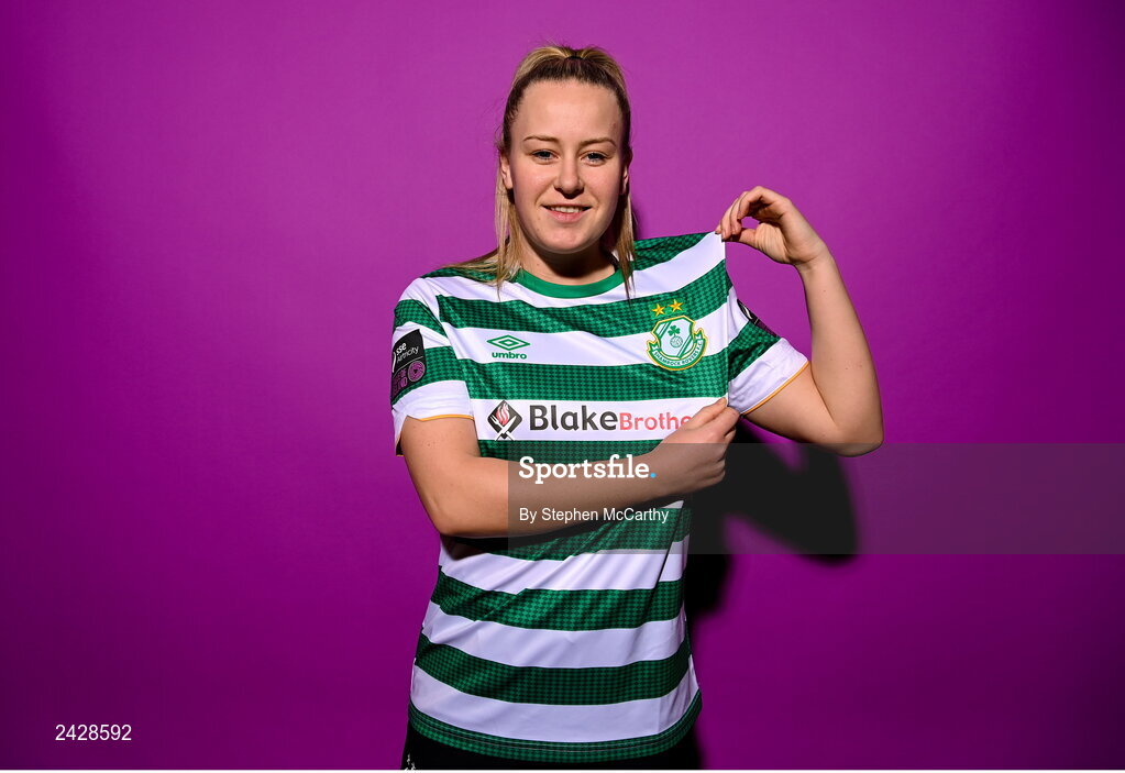 7 February 2023; Lauren Kelly poses for a portrait during a Shamrock Rovers squad portrait session at Roadstone Group Sports Club in Dublin. Photo by Stephen McCarthy/Sportsfile