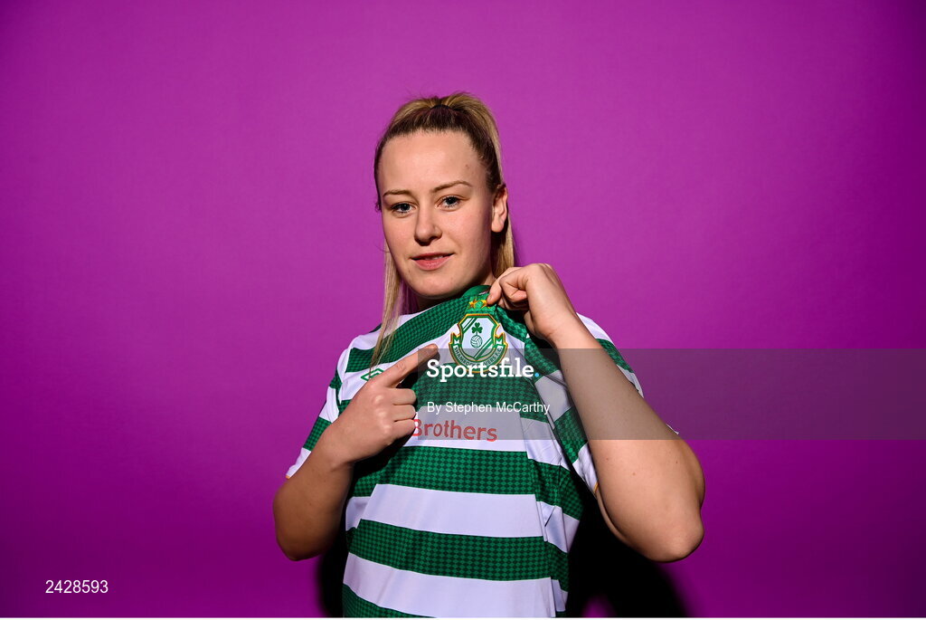 7 February 2023; Lauren Kelly poses for a portrait during a Shamrock Rovers squad portrait session at Roadstone Group Sports Club in Dublin. Photo by Stephen McCarthy/Sportsfile