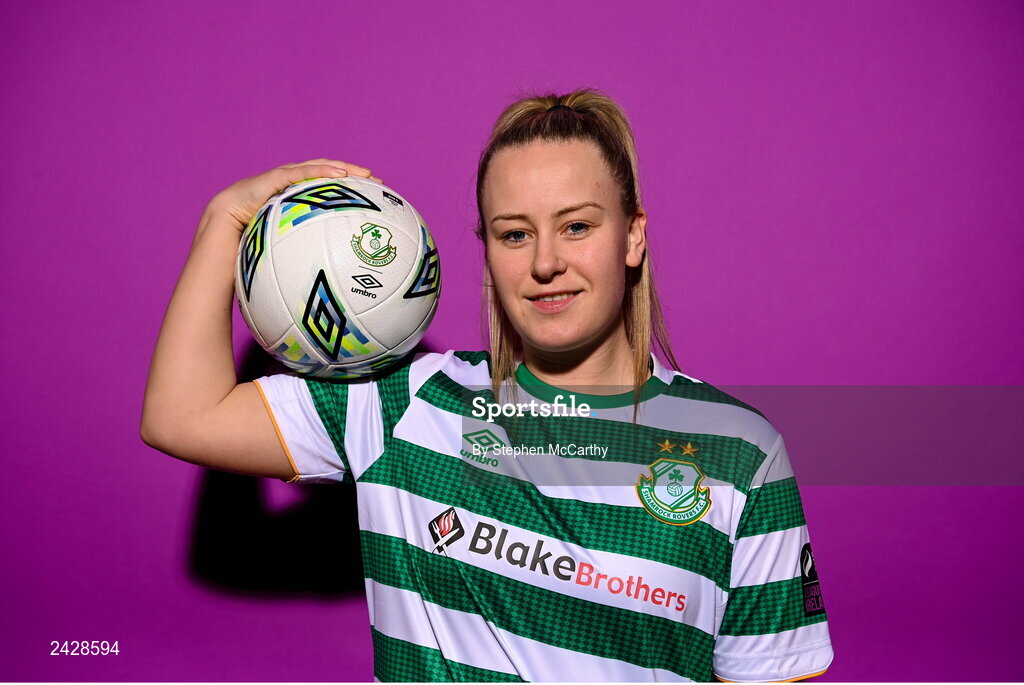 7 February 2023; Lauren Kelly poses for a portrait during a Shamrock Rovers squad portrait session at Roadstone Group Sports Club in Dublin. Photo by Stephen McCarthy/Sportsfile