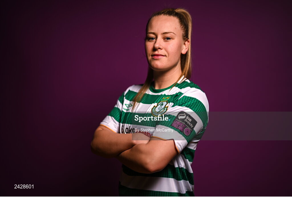 7 February 2023; Lauren Kelly poses for a portrait during a Shamrock Rovers squad portrait session at Roadstone Group Sports Club in Dublin. Photo by Stephen McCarthy/Sportsfile