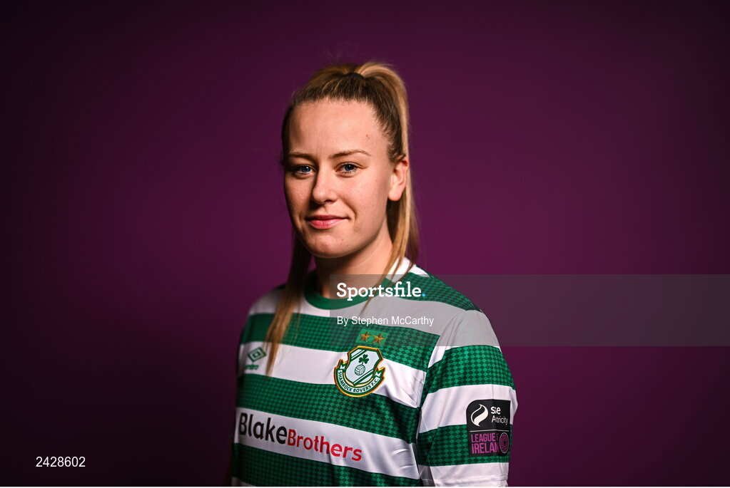 7 February 2023; Lauren Kelly poses for a portrait during a Shamrock Rovers squad portrait session at Roadstone Group Sports Club in Dublin. Photo by Stephen McCarthy/Sportsfile