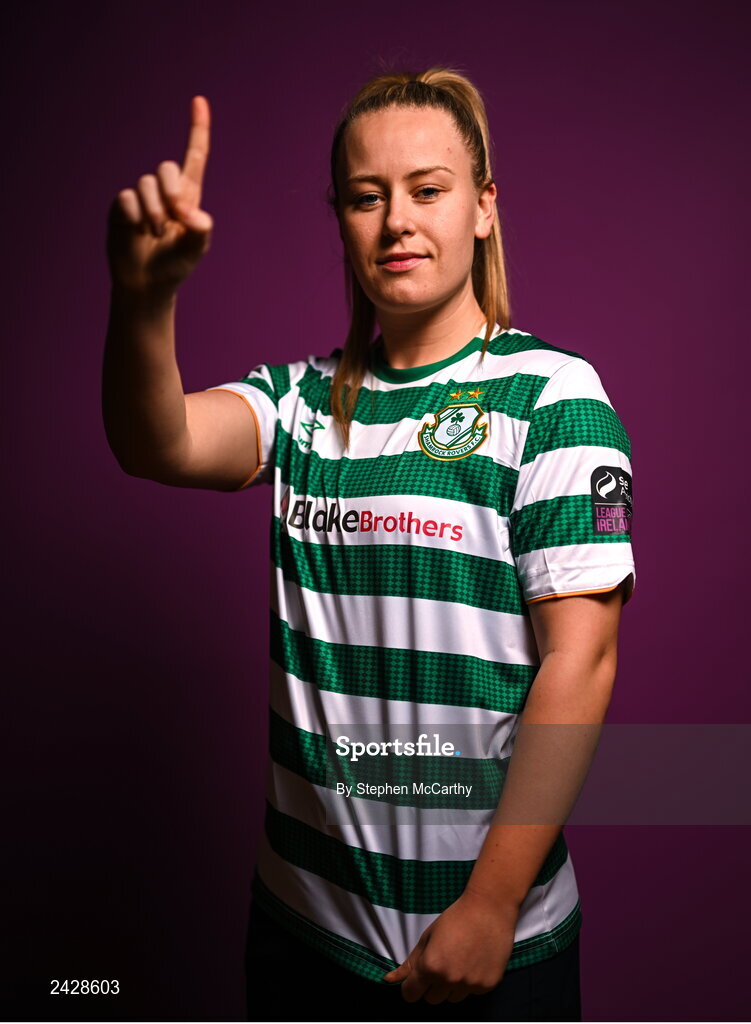 7 February 2023; Lauren Kelly poses for a portrait during a Shamrock Rovers squad portrait session at Roadstone Group Sports Club in Dublin. Photo by Stephen McCarthy/Sportsfile