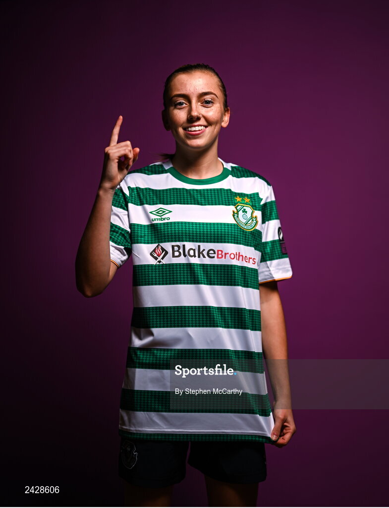 7 February 2023; Abbie Larkin poses for a portrait during a Shamrock Rovers squad portrait session at Roadstone Group Sports Club in Dublin. Photo by Stephen McCarthy/Sportsfile