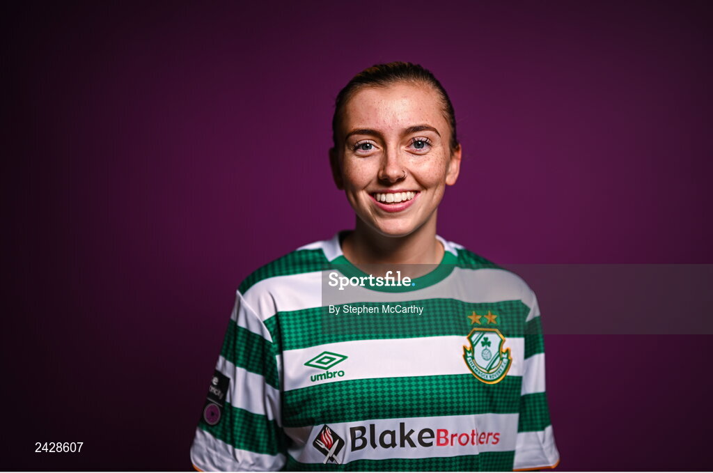 7 February 2023; Abbie Larkin poses for a portrait during a Shamrock Rovers squad portrait session at Roadstone Group Sports Club in Dublin. Photo by Stephen McCarthy/Sportsfile