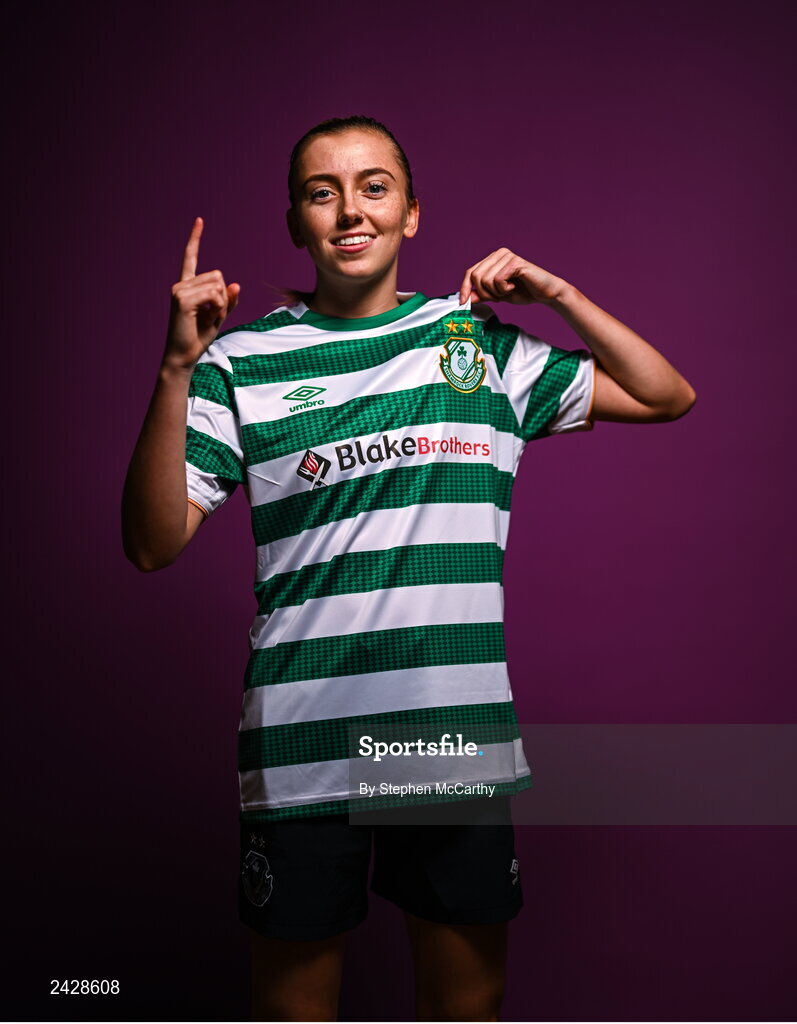 7 February 2023; Abbie Larkin poses for a portrait during a Shamrock Rovers squad portrait session at Roadstone Group Sports Club in Dublin. Photo by Stephen McCarthy/Sportsfile