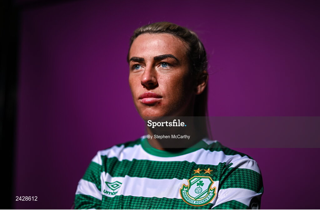7 February 2023; Savannah McCarthy poses for a portrait during a Shamrock Rovers squad portrait session at Roadstone Group Sports Club in Dublin. Photo by Stephen McCarthy/Sportsfile