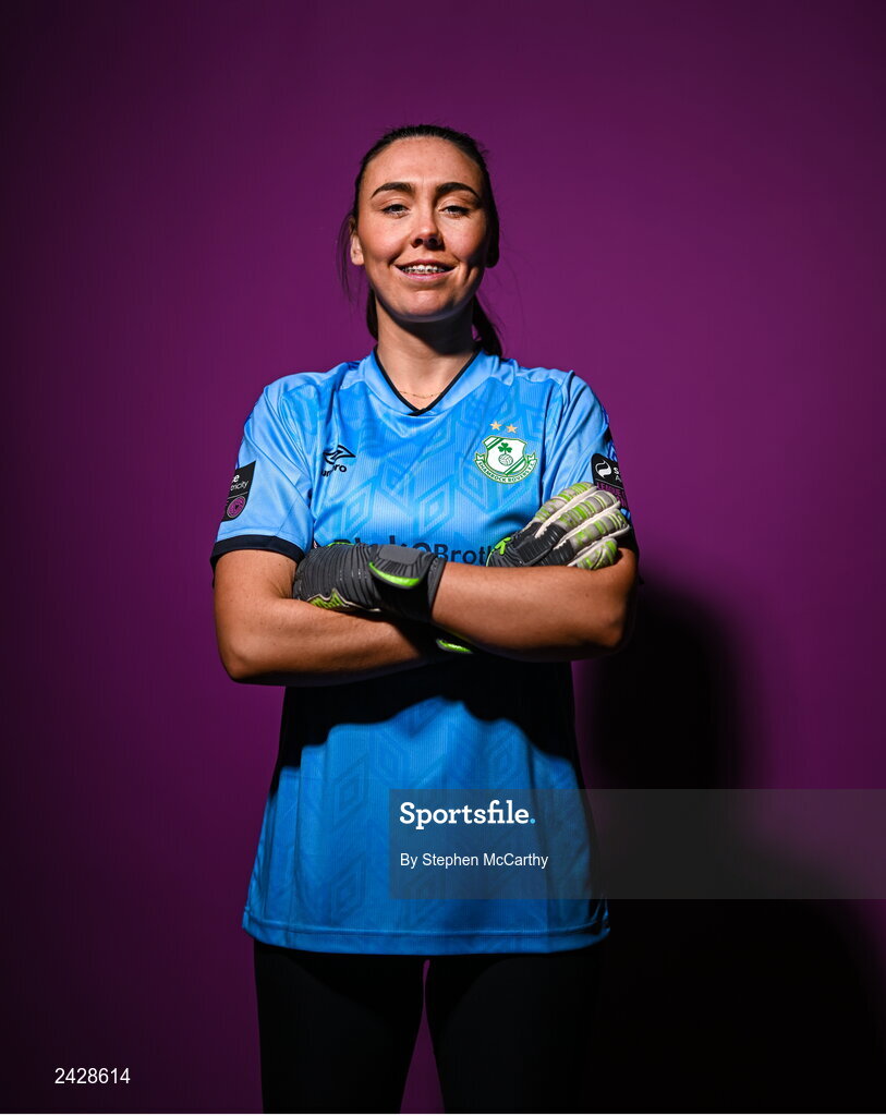 7 February 2023; Goalkeeper Amanda Budden poses for a portrait during a Shamrock Rovers squad portrait session at Roadstone Group Sports Club in Dublin. Photo by Stephen McCarthy/Sportsfile