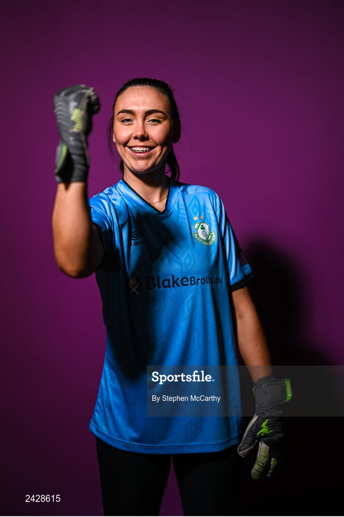 7 February 2023; Goalkeeper Amanda Budden poses for a portrait during a Shamrock Rovers squad portrait session at Roadstone Group Sports Club in Dublin. Photo by Stephen McCarthy/Sportsfile