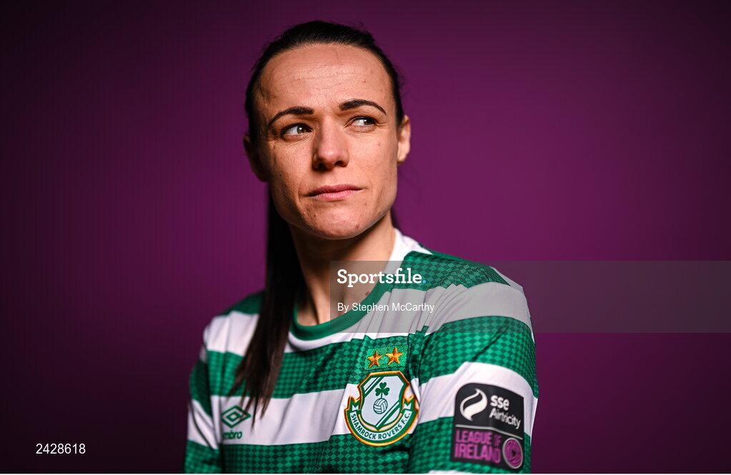 7 February 2023; Áine O'Gorman poses for a portrait during a Shamrock Rovers squad portrait session at Roadstone Group Sports Club in Dublin. Photo by Stephen McCarthy/Sportsfile