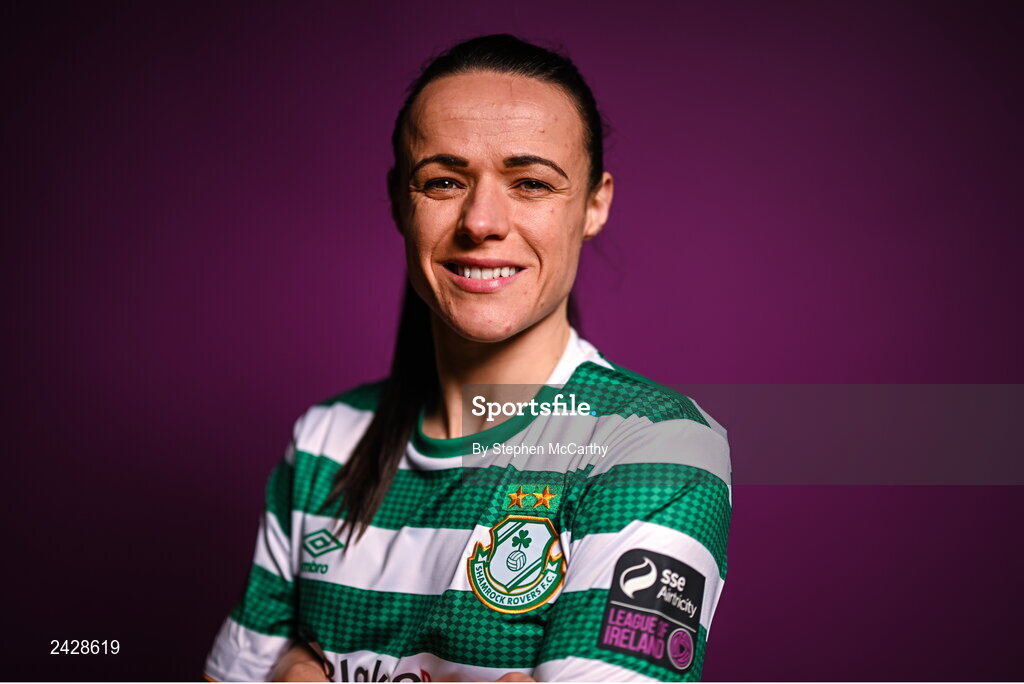 7 February 2023; Áine O'Gorman poses for a portrait during a Shamrock Rovers squad portrait session at Roadstone Group Sports Club in Dublin. Photo by Stephen McCarthy/Sportsfile