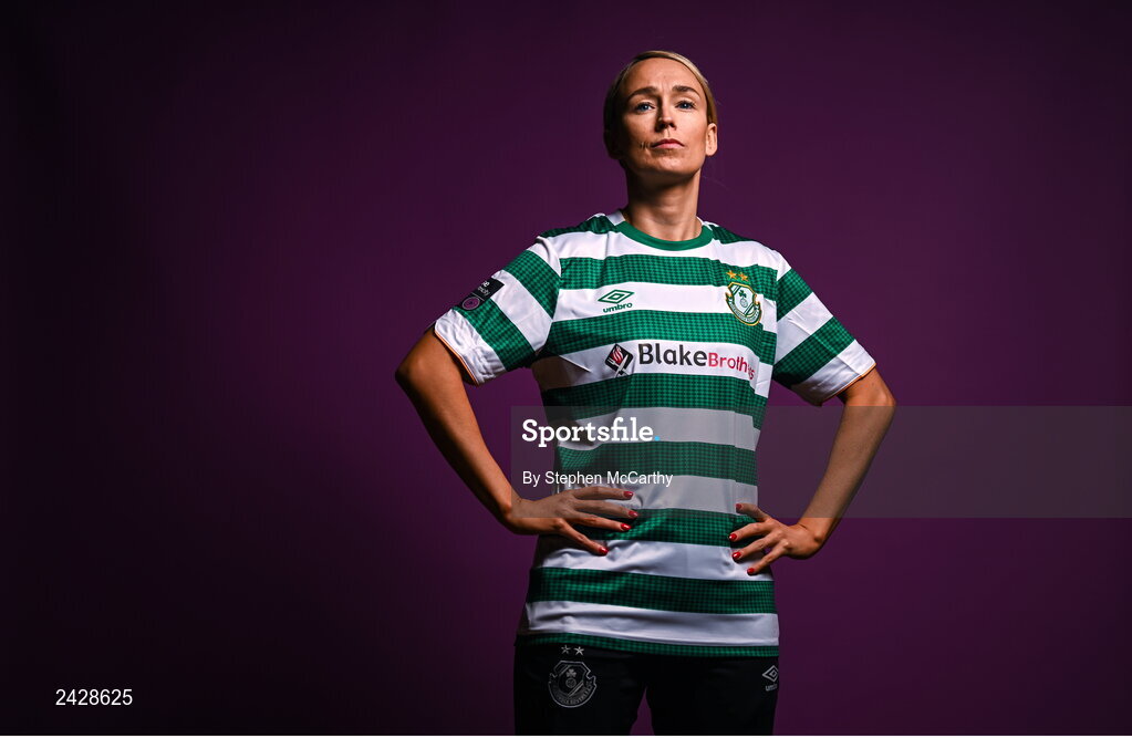 7 February 2023; Stephanie Roche poses for a portrait during a Shamrock Rovers squad portrait session at Roadstone Group Sports Club in Dublin. Photo by Stephen McCarthy/Sportsfile