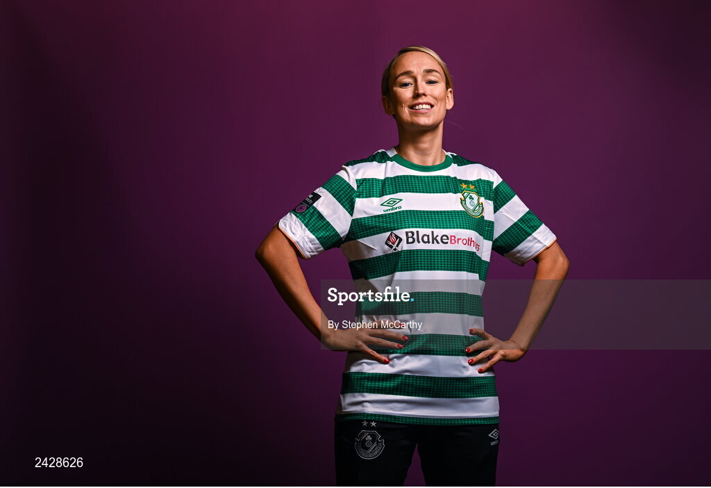 7 February 2023; Stephanie Roche poses for a portrait during a Shamrock Rovers squad portrait session at Roadstone Group Sports Club in Dublin. Photo by Stephen McCarthy/Sportsfile