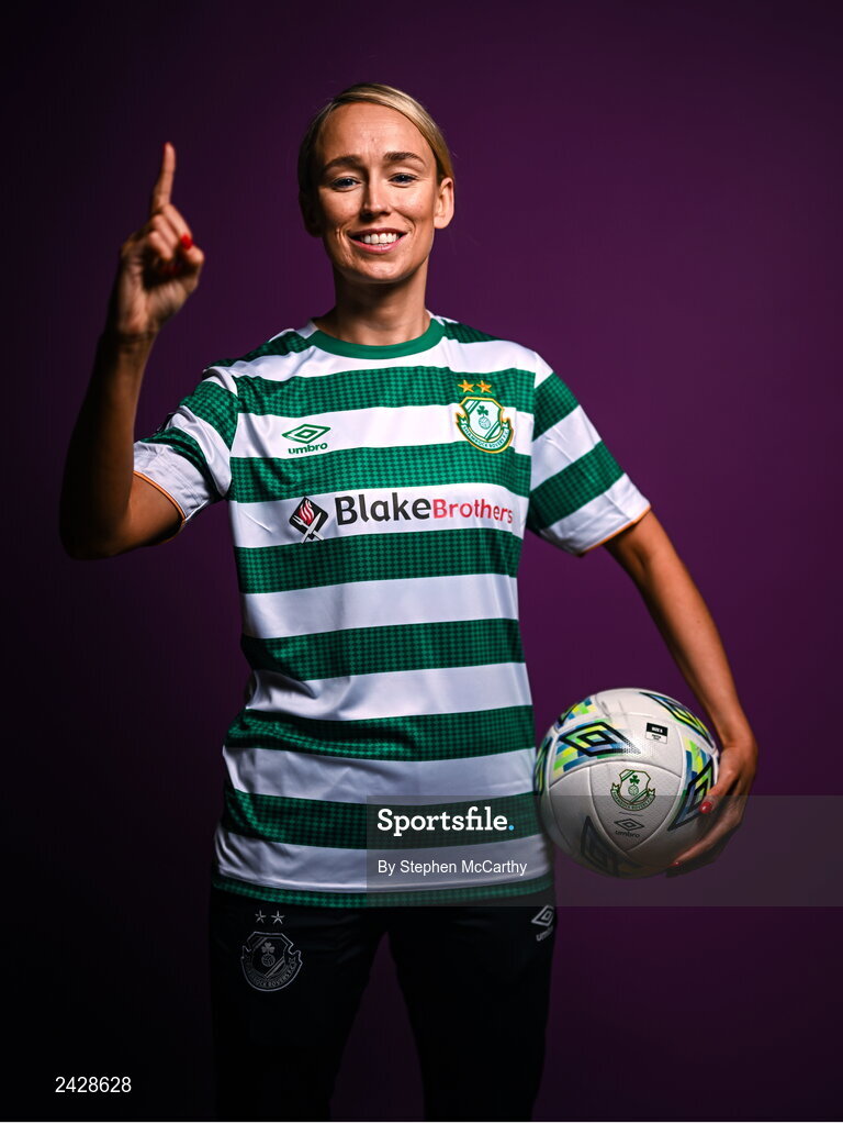 7 February 2023; Stephanie Roche poses for a portrait during a Shamrock Rovers squad portrait session at Roadstone Group Sports Club in Dublin. Photo by Stephen McCarthy/Sportsfile