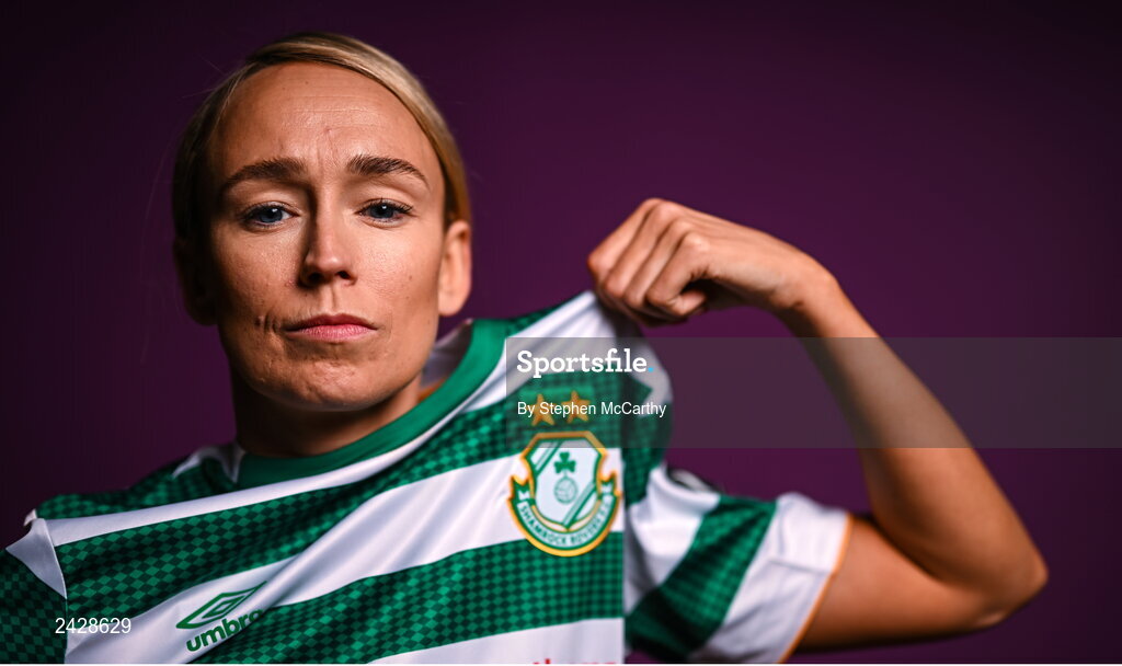 7 February 2023; Stephanie Roche poses for a portrait during a Shamrock Rovers squad portrait session at Roadstone Group Sports Club in Dublin. Photo by Stephen McCarthy/Sportsfile