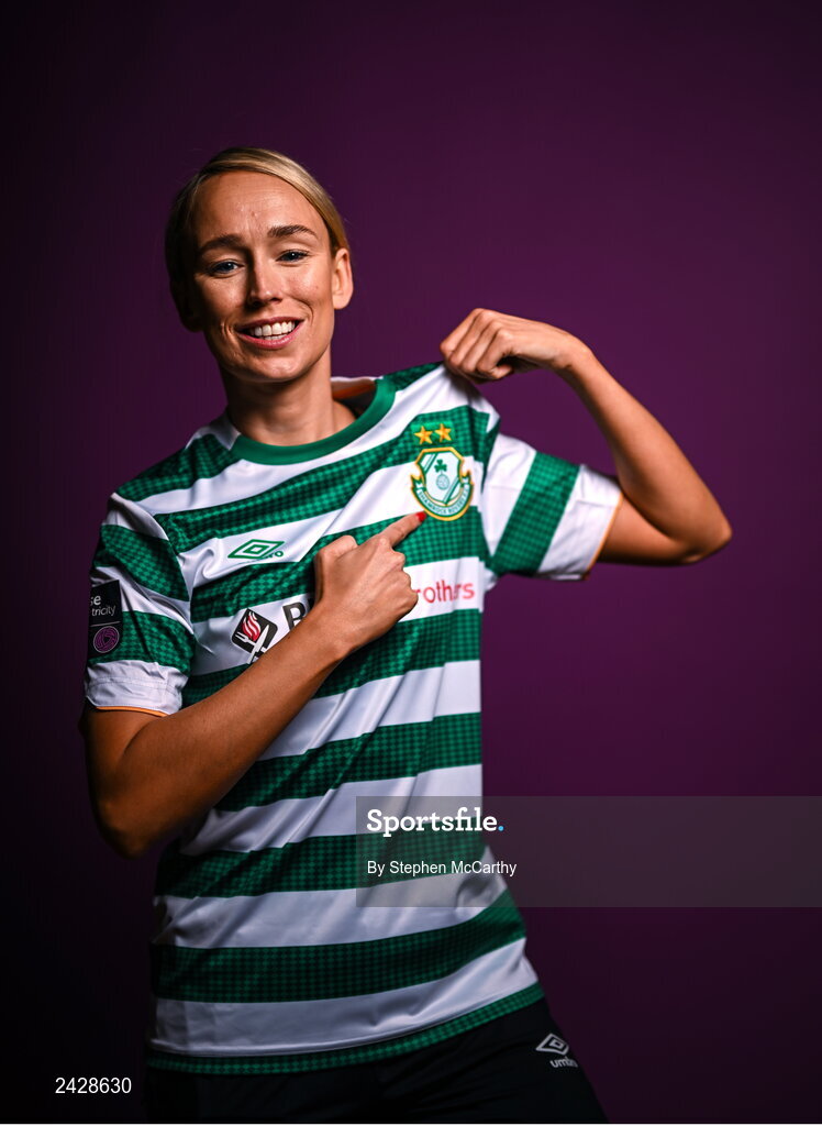 7 February 2023; Stephanie Roche poses for a portrait during a Shamrock Rovers squad portrait session at Roadstone Group Sports Club in Dublin. Photo by Stephen McCarthy/Sportsfile