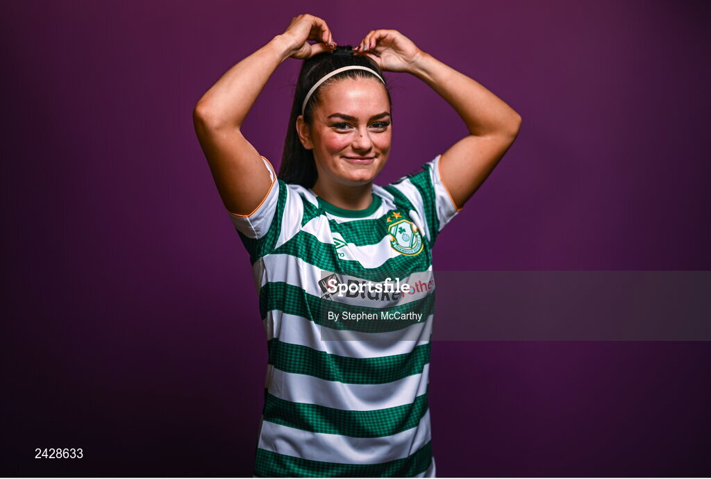 7 February 2023; Alannah McEvoy poses for a portrait during a Shamrock Rovers squad portrait session at Roadstone Group Sports Club in Dublin. Photo by Stephen McCarthy/Sportsfile