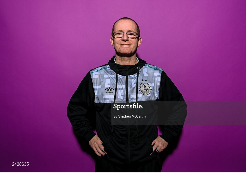 7 February 2023; Head of women's football Jason Carey poses for a portrait during a Shamrock Rovers squad portrait session at Roadstone Group Sports Club in Dublin. Photo by Stephen McCarthy/Sportsfile