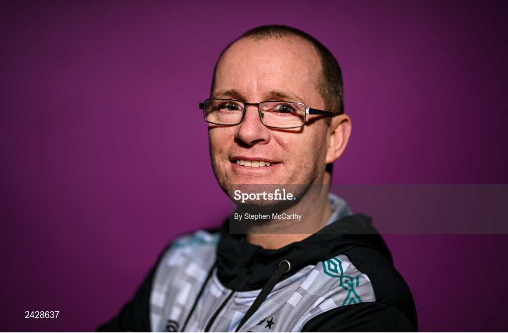 7 February 2023; Head of women's football Jason Carey poses for a portrait during a Shamrock Rovers squad portrait session at Roadstone Group Sports Club in Dublin. Photo by Stephen McCarthy/Sportsfile