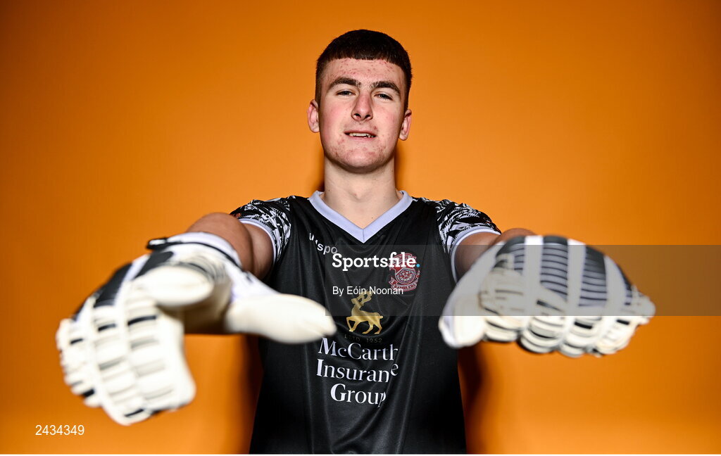 15 February 2023; Ryan Delaney poses for a portrait during a Cobh Ramblers squad portrait session at Lotamore Park in Mayfield, Cork. Photo by Eóin Noonan/Sportsfile