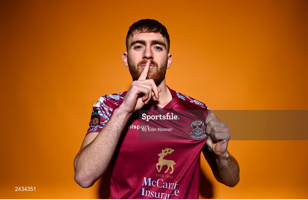 15 February 2023; Conor Drinan poses for a portrait during a Cobh Ramblers squad portrait session at Lotamore Park in Mayfield, Cork. Photo by Eóin Noonan/Sportsfile