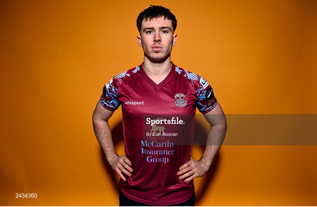 15 February 2023; James O'Leary poses for a portrait during a Cobh Ramblers squad portrait session at Lotamore Park in Mayfield, Cork. Photo by Eóin Noonan/Sportsfile