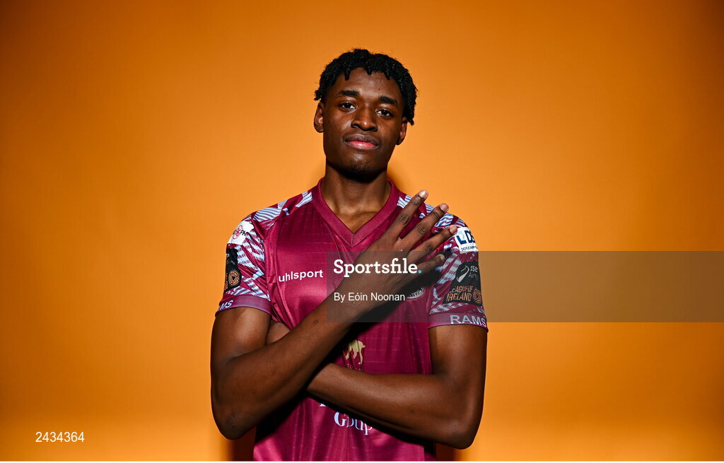 15 February 2023; Justin Eguaibor poses for a portrait during a Cobh Ramblers squad portrait session at Lotamore Park in Mayfield, Cork. Photo by Eóin Noonan/Sportsfile