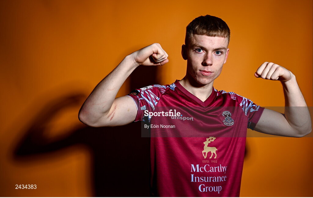 15 February 2023; Michael McCarthy poses for a portrait during a Cobh Ramblers squad portrait session at Lotamore Park in Mayfield, Cork. Photo by Eóin Noonan/Sportsfile