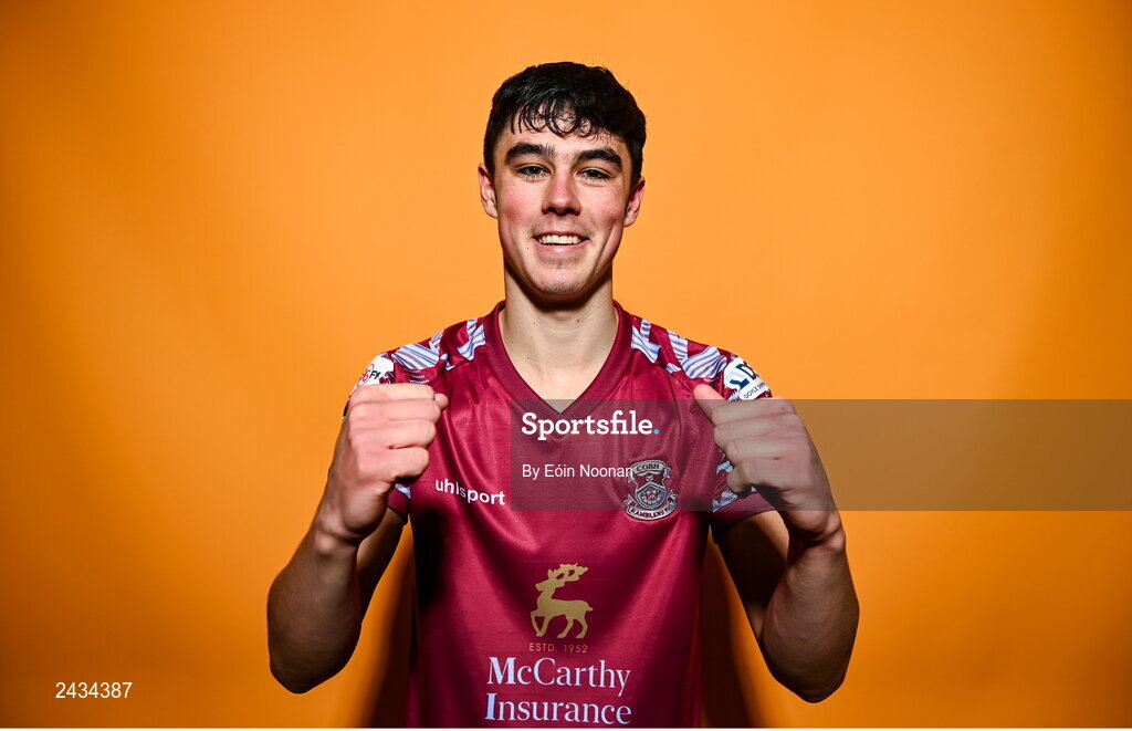 15 February 2023; Luke Desmond poses for a portrait during a Cobh Ramblers squad portrait session at Lotamore Park in Mayfield, Cork. Photo by Eóin Noonan/Sportsfile