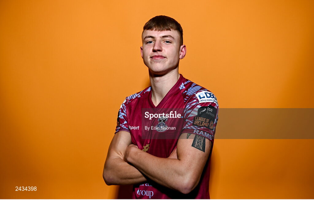 15 February 2023; Tiernan O'Brien poses for a portrait during a Cobh Ramblers squad portrait session at Lotamore Park in Mayfield, Cork. Photo by Eóin Noonan/Sportsfile