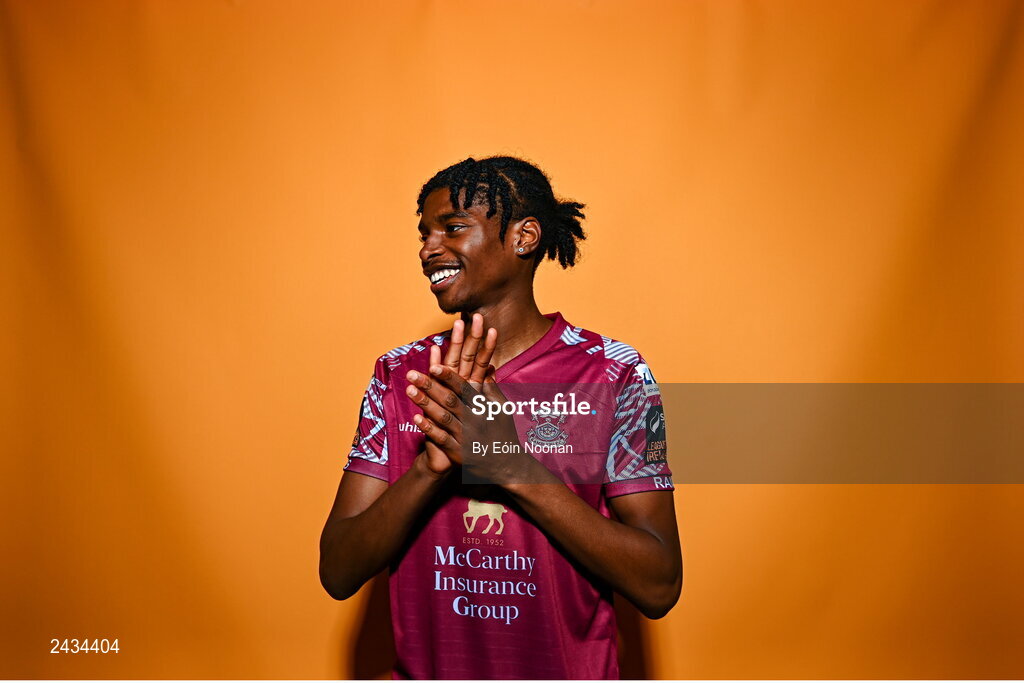 15 February 2023; David Eguaibor poses for a portrait during a Cobh Ramblers squad portrait session at Lotamore Park in Mayfield, Cork. Photo by Eóin Noonan/Sportsfile